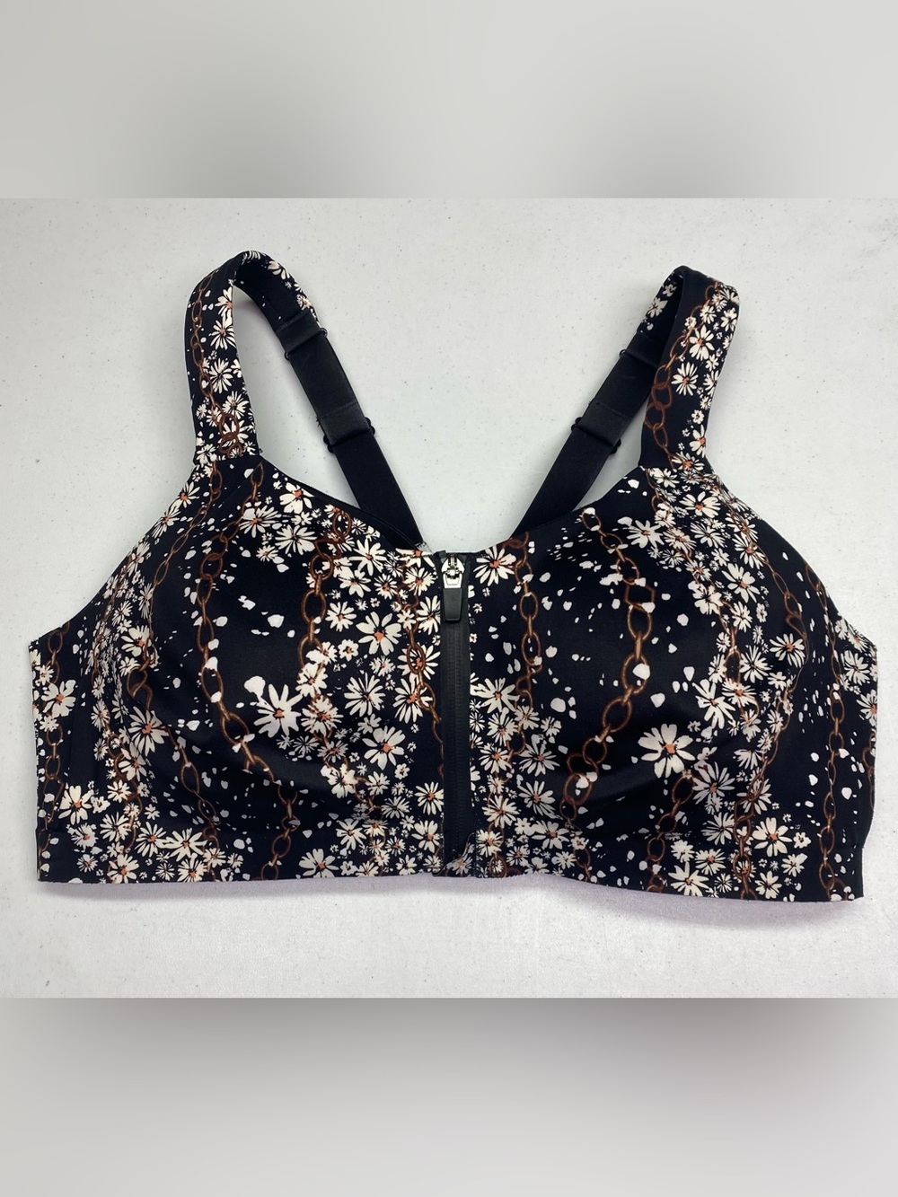 Victoria's Secret Black Floral Front-Zip Sports Bra